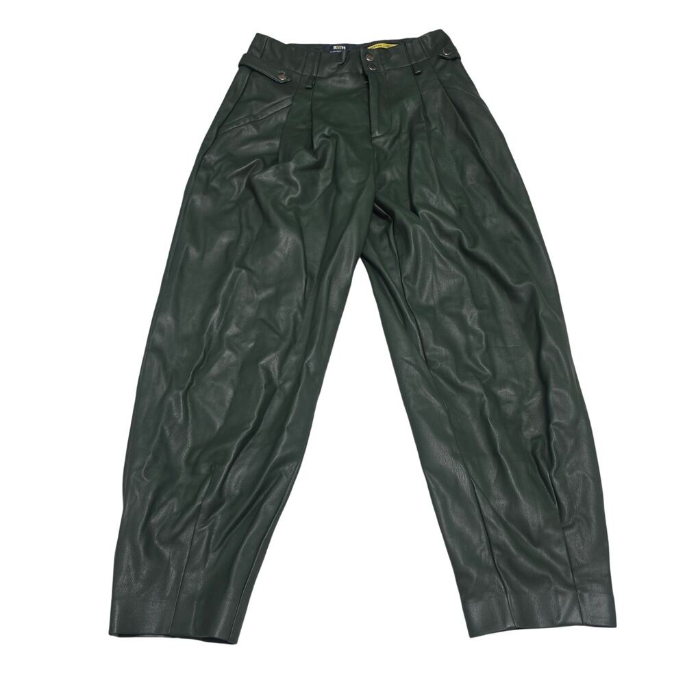 Maeve Anthropologie Green Faux Leather Pleated Tapered Pants Womens Size 2